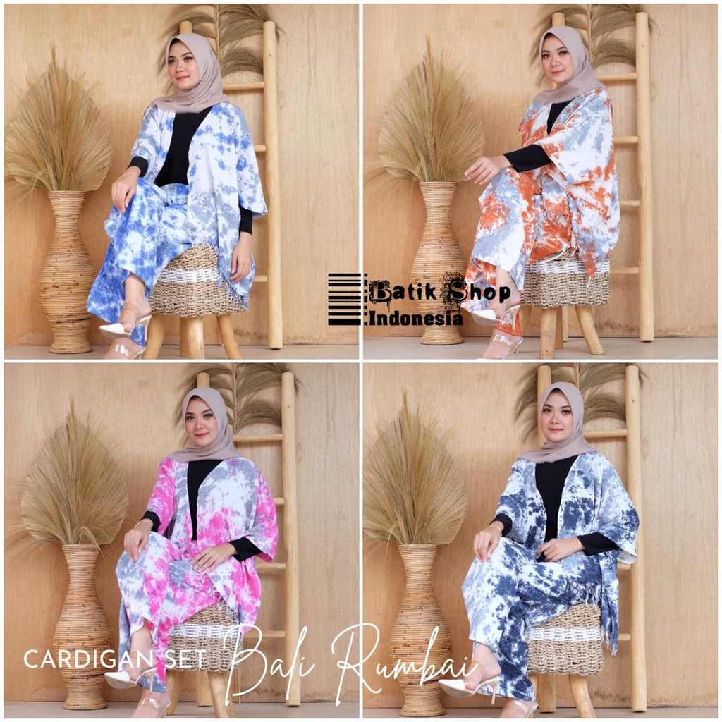 Cardigan Set Bali Rumbai Handmade Jumputan Shibori Setelan Tiedie Rombe Rayon Outer Tiedye Sibory