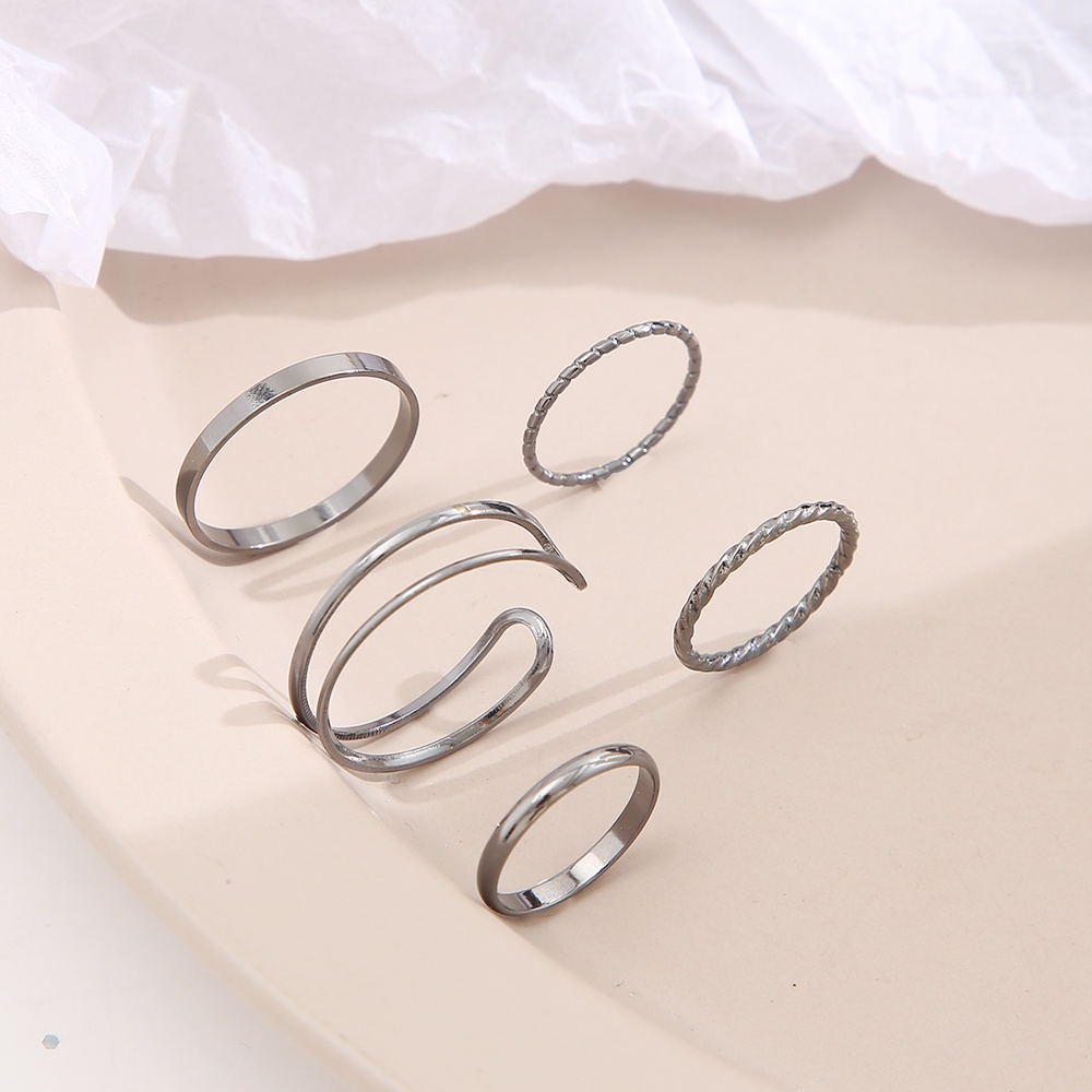 YEEZII 5pcs / Set Cincin Model Terbuka Adjustable Warna Silver Untuk Wanita