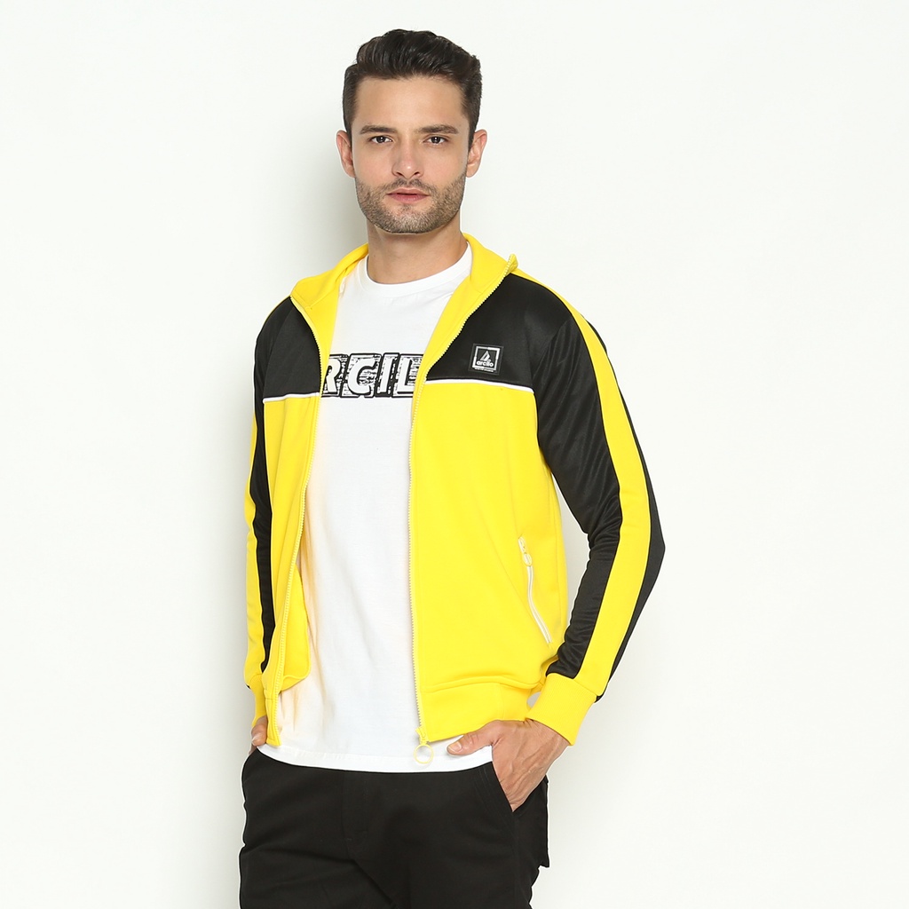 Arcilo Jaket Pria Sportwear Noire Two Tone Kuning-Hitam Bahan Adidas Polyster Premium Sporty Cocok U