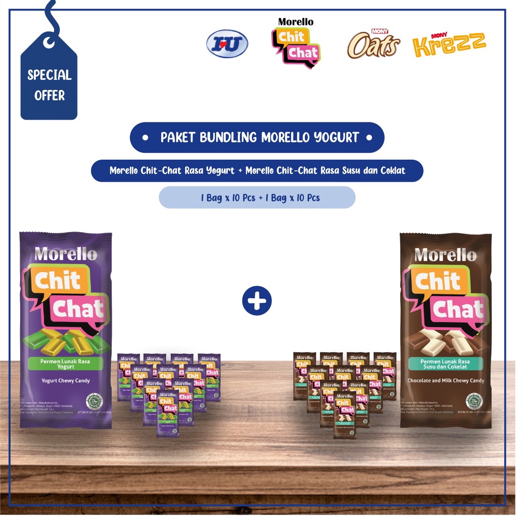 

BUNDLING Morello Chit Chat Yogurt 10pcs x Morello Chit Chat Coklat Susu 10pcs