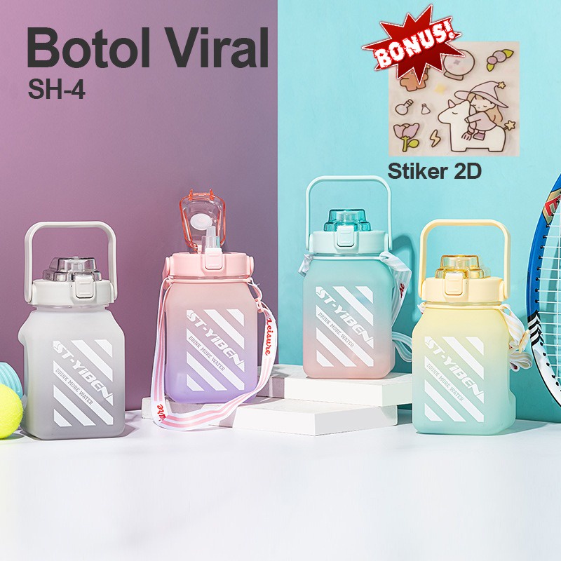 Botol Minum Viral Botol Minum Lucu 1,3 Liter Botol Anak Gradiasi Penanda Waktu FREE STIKER WHFURNITURE