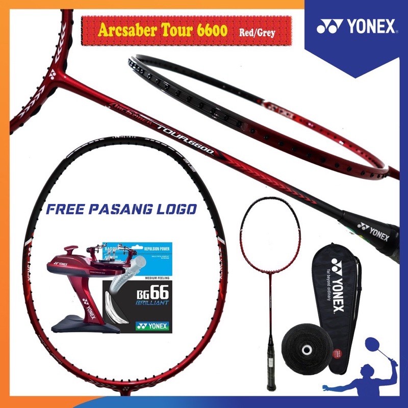 Raket Badminton YONEX ARCSABER TOUR 6600+grip+tas+senar bg66+LOGO ORI