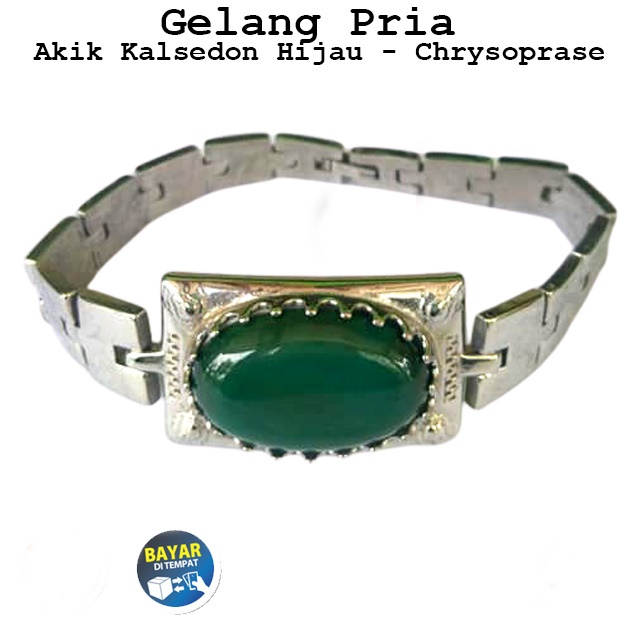 Gelang Titanium Batu Akik Kalsedon Hijau Chrysoprase Manik Ringin Pria