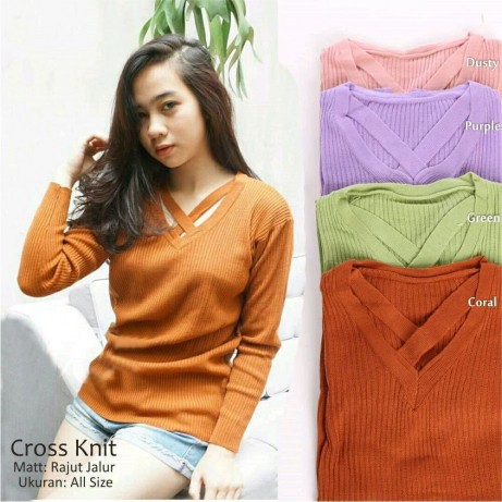 CROSS SWEATER   baju rajut   sweater rajut korea   grosir rajut wanita   supplier rajut bandung