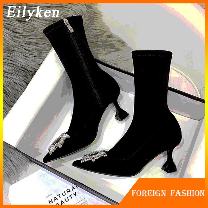 Ankle Boots Wanita Boots Hak Eilyken Women Ankle Zip Sock Boots Fashion Spring Autumn Stretch