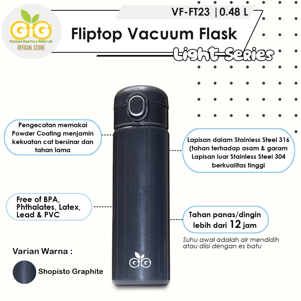 Termos GIG Baby Fliptop Vacuum Flask 480ml - VF-FT23/Tumbler / Stainless Steel