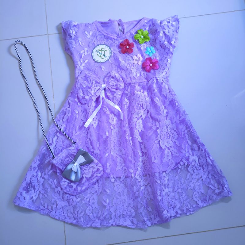 Dress brokat anak 2 3 tahun gaun anak brokat brukat lucu bonus brokatia tas by fatonah shop