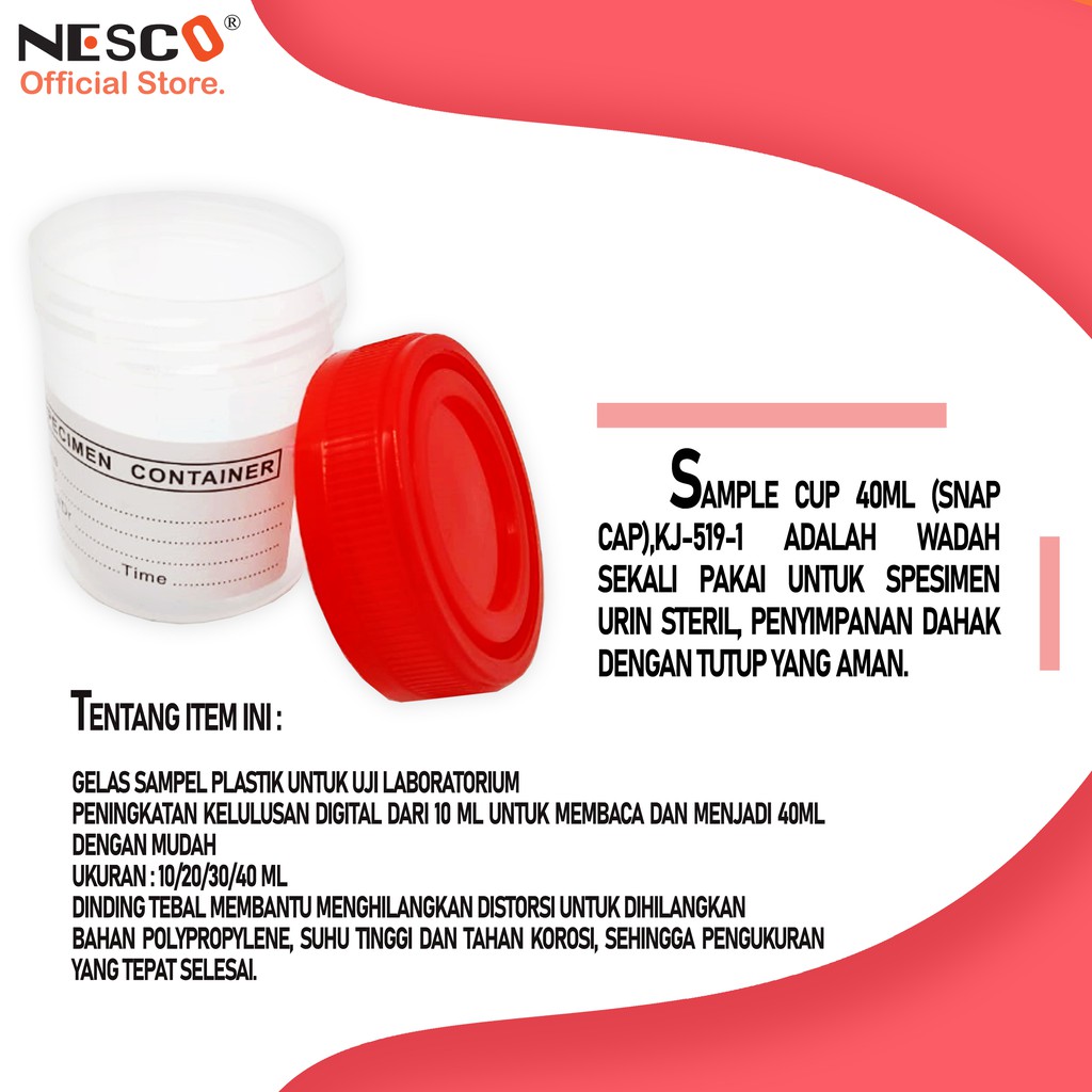 Pot Urine / Sample Cup / Cup Urine 40-120ml (Snap Cap), Nesco, 1 Bag isi 20pcs, FM, BEST SELLER