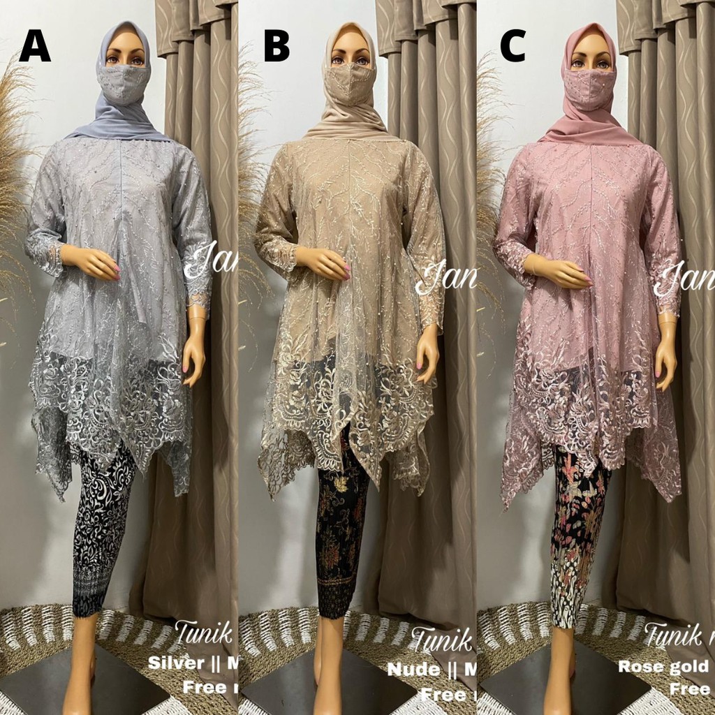 Kebaya Modern Tunik Tulle Maury / Rumbai / Jubrai Set Rok Plisket