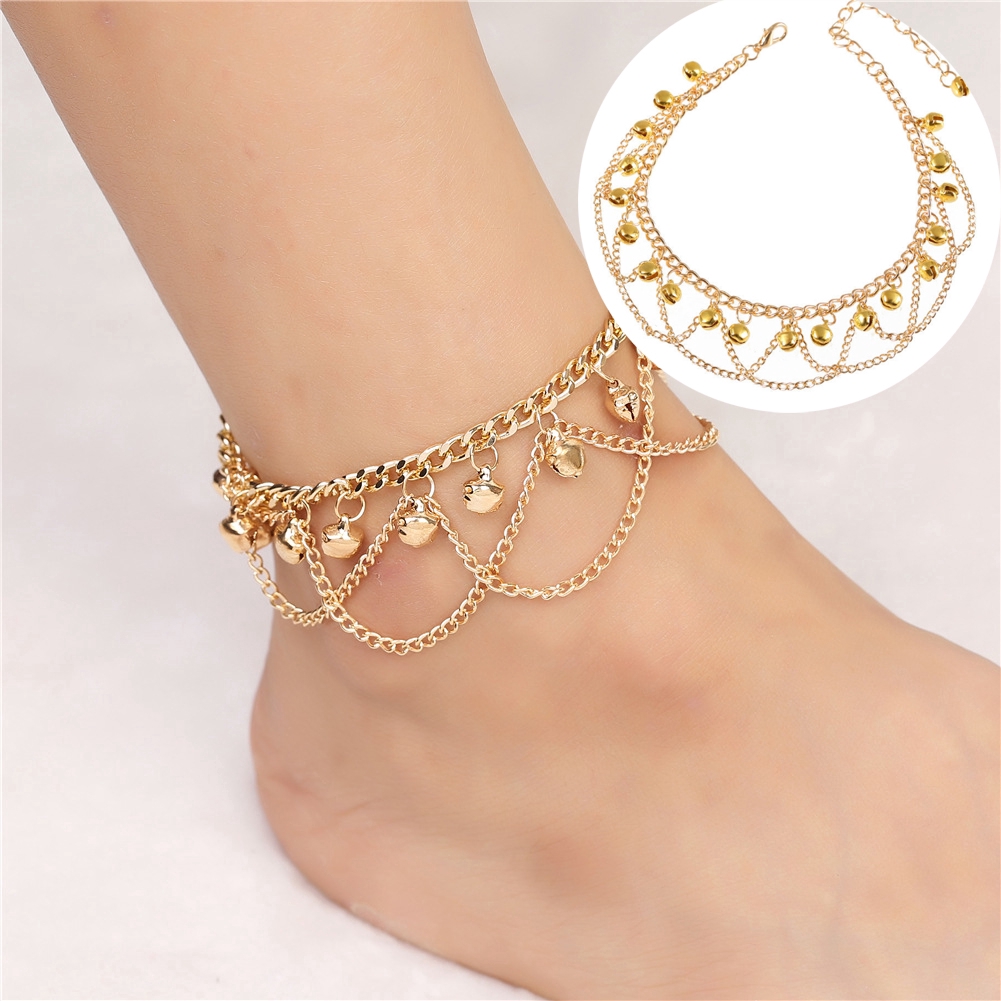 Gelang Kaki Model Rumbai Gelombang Warna Emas Bahan Alloy Gaya Indian Bohemia Untuk Wanita