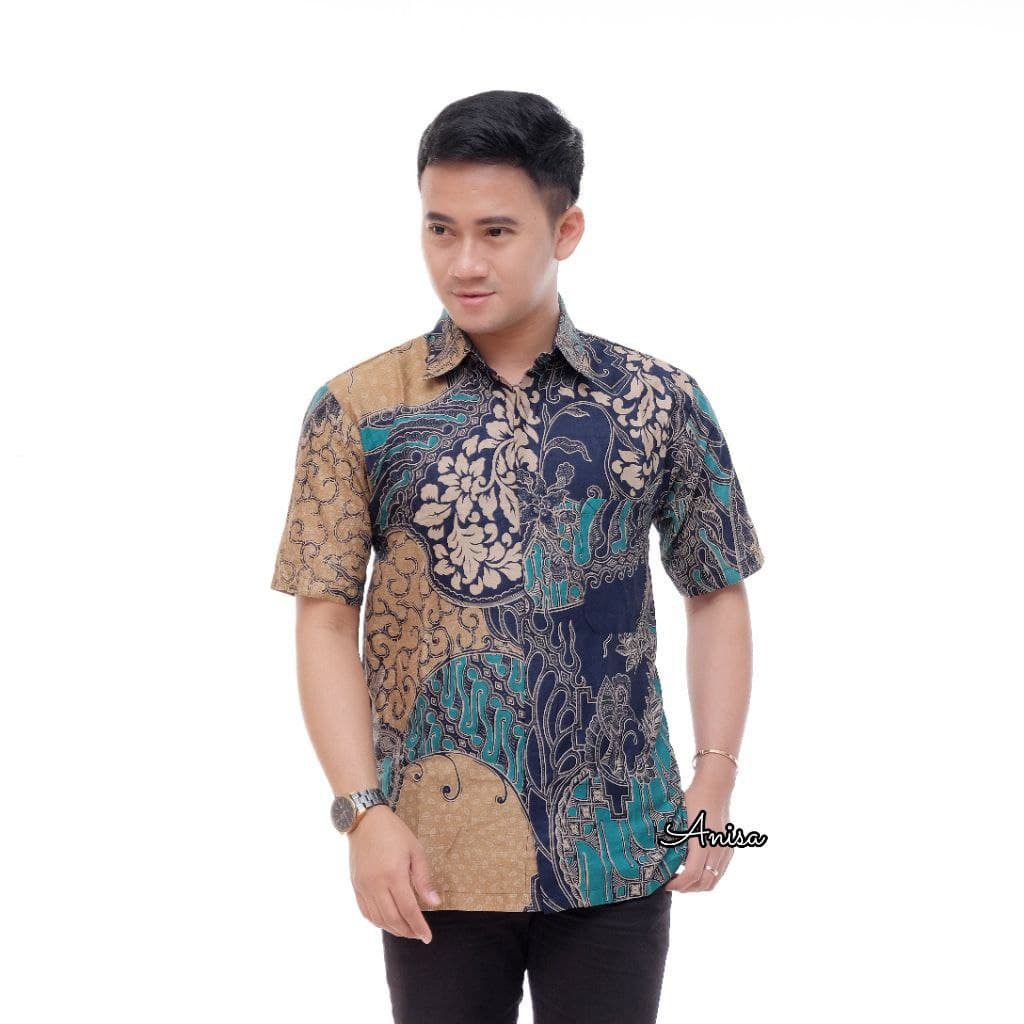 MURAH BATIK KEMEJA HEM PRIA MOTIF KEMBANG GEDE HITAM KEMEJA SERAGAM PEKALONGAN ALKHALIS-10