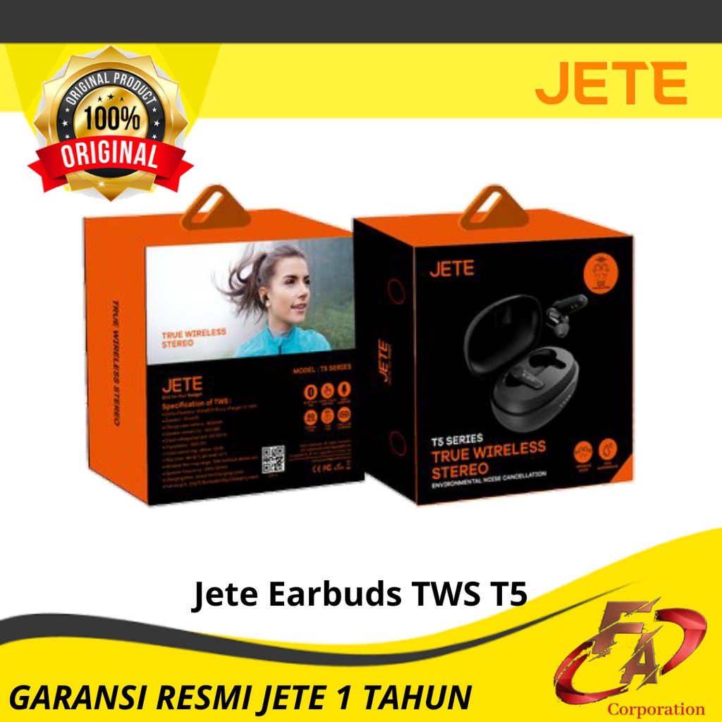 TWS Earbuds / Headset Bluetooth / Bluetooth Earphone JETE TWS T5 - Hitam
