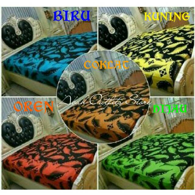 SPREI BATIK MOTIF PRINTING PEKALONGAN UKURAN 180X200X30 KINGSIZE WARNA BIRU OREN COKLAT KUNING HIJAU