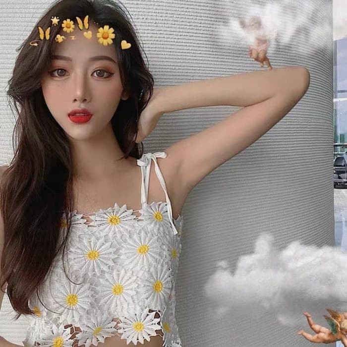 TBI Baju Sexy Crop Top Jennie Sweet Flower Sexy Tank Top Jennie Blackpink