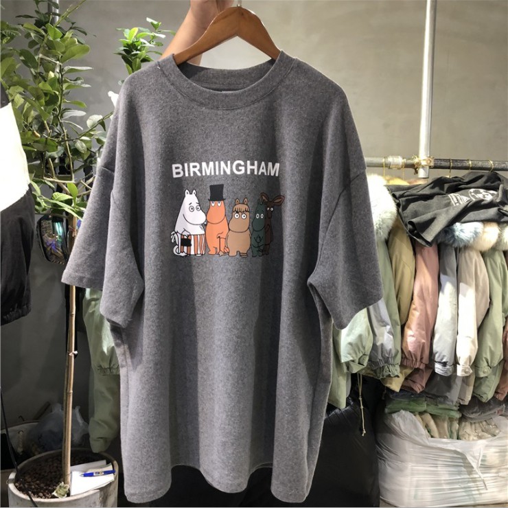 Kaos Wanita Motif Katun Tulisan Birmingham Korean Style T-Shirt Casual Kaos Longgar Santai Bagus