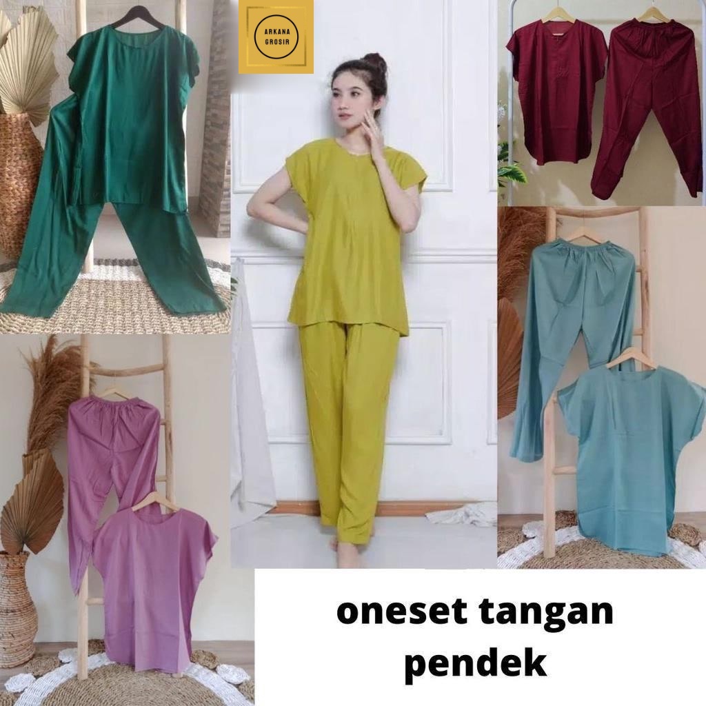 Setelan Katun Rayon Polos Setelan Polos Wanita Setelan Wanita Tangan Pendek Oneset Tangan Pendek
