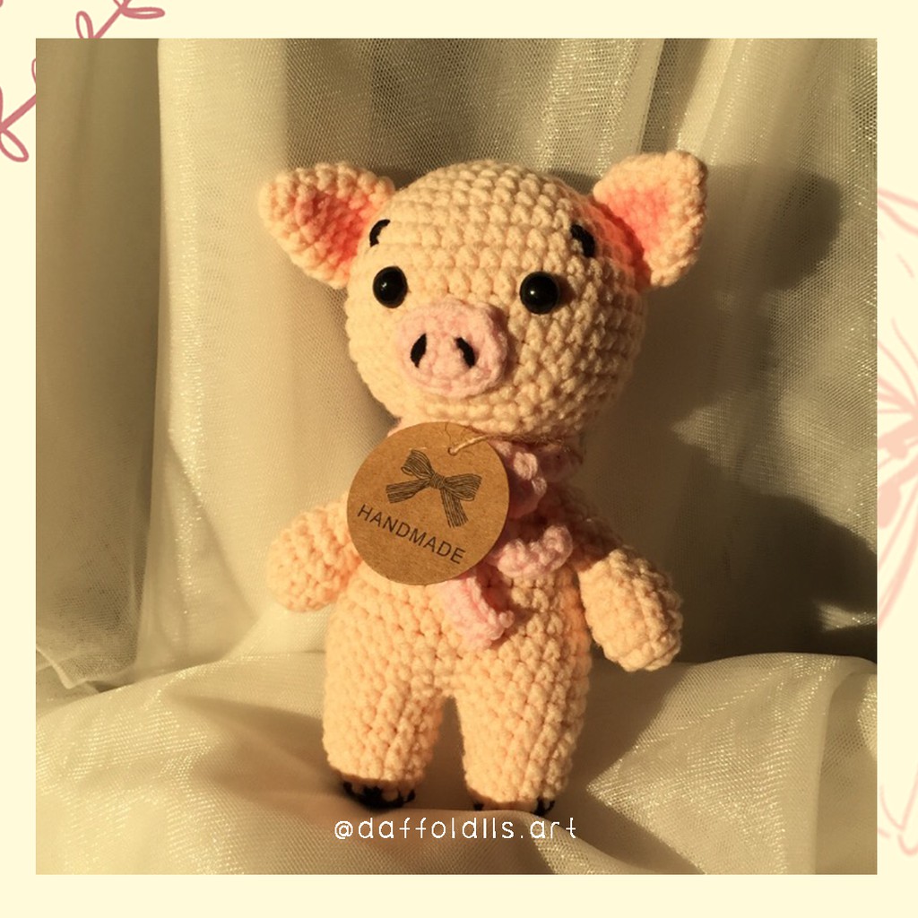 Amigurumi Ko Oing Boneka Rajut Babi Pig Imut Gantungan Kunci Boneka Buket Handmade