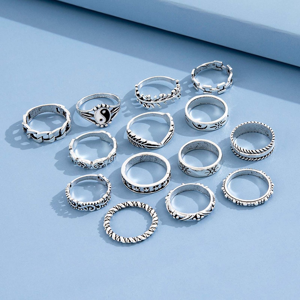 Hu Hu Hu Hu Hu Alat Bantu Pasang Kacamata♡ 14 Pcs Cincin Knuckle Stackable Untuk Wanita