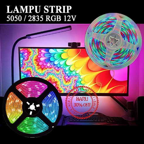 LAMPU LED STRIP 12V 2835 RGB 5 METER / 12V 5050 RGB 10 METER WARNA WARNI FREE ADAPTOR DAN REMOTE