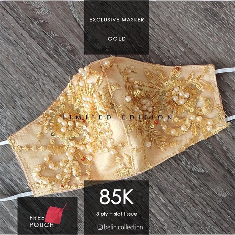 Masker Kain Brokat Premium Pesta Gold 3 ply