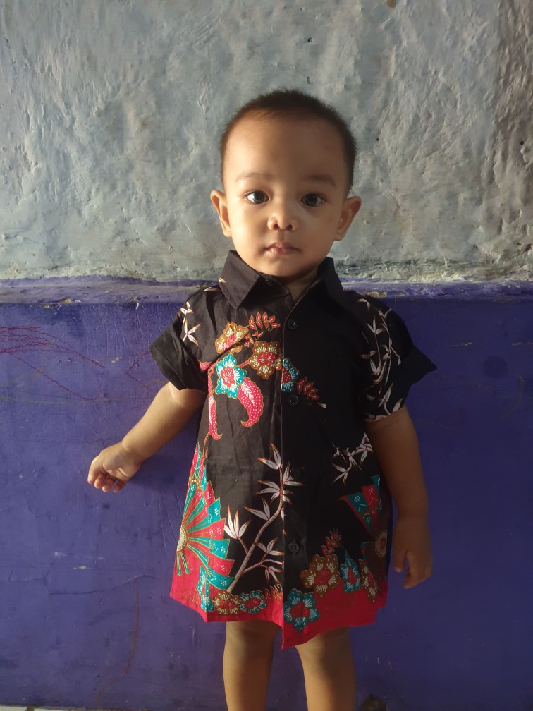 Ruzza Batik Anak Ukuran 0-15 Tahun Kemeja Motif Kipas Hitam Merah Phoenix Pink