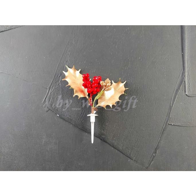 ^^^^^] Hiasan Natal - Topper Daun Emas - Lobi Lobi Merah - 1 Pack ; 1 Piece