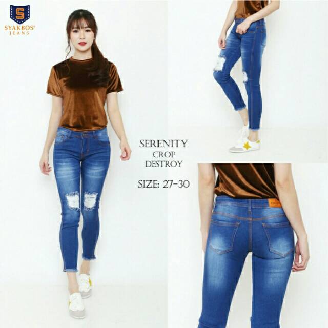 SERENITY Crop Destroy / Celana Jeans.Wanita sobek kekinian