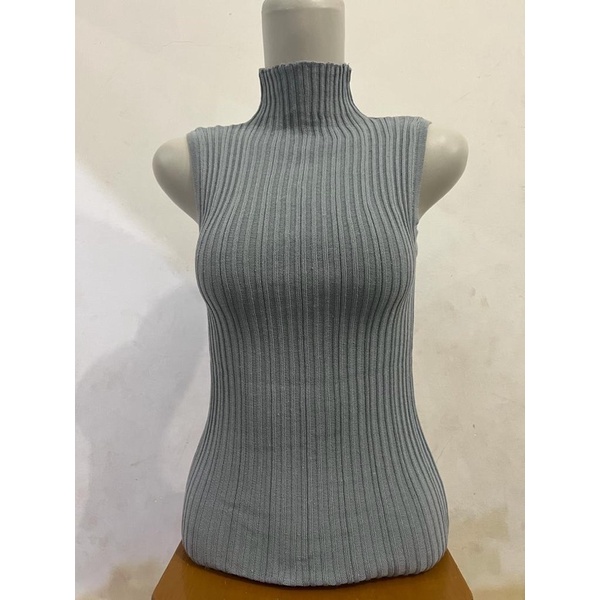 LIDYA TURTLENECK KNIT TANKTOP WANITA TERBARU-ABU MUDA