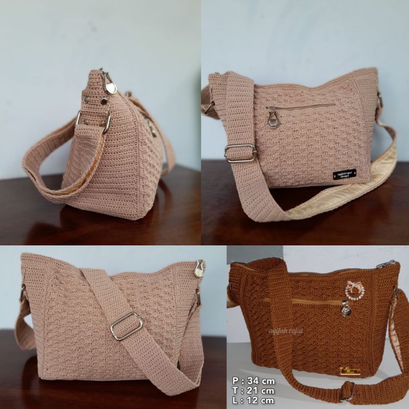 tas selempang rajut wanita/tas selempang  rajut kerang/tas rajut