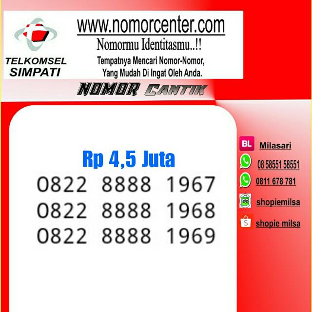 Kartu Perdana Simpati Seri Tahun 1967/1968/1969 _ 0822 8888 1969 Simple terbaik #NC2 285