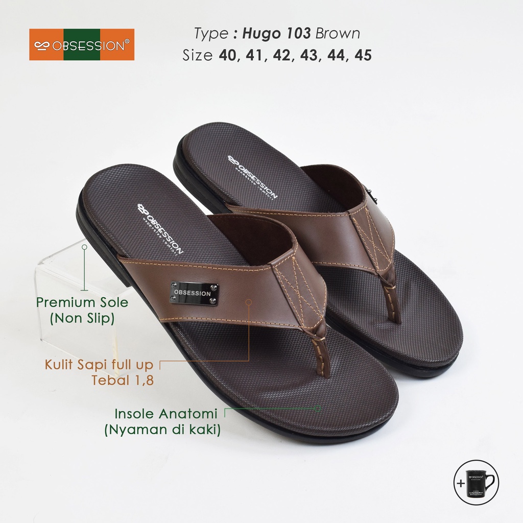 OBSESSION Sandal Kulit Pria Hugo 103 Coklat Tua (size 40 - 45)