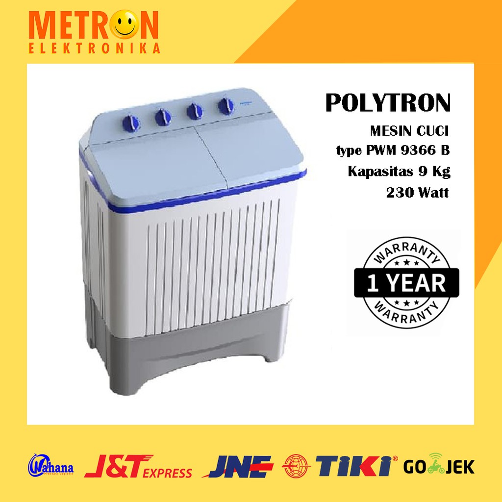 POLYTRON PWM 9366 HB / BIRU / MESIN CUCI 9 KG / PWM9366HB