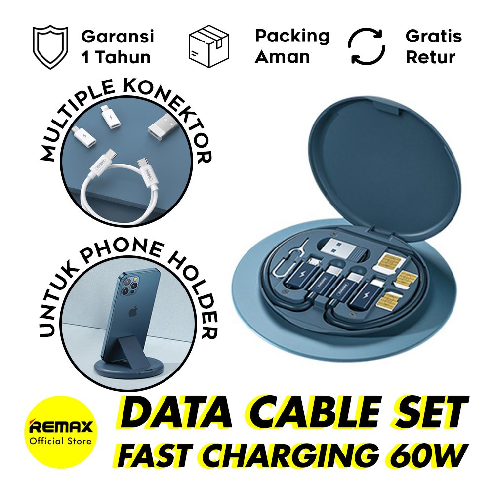 Remax Wanbo Set Travel 4 in 1 Multifungsi Kabel Cas 3A Fast Charging Phone Holder dan Slot MIcro SD