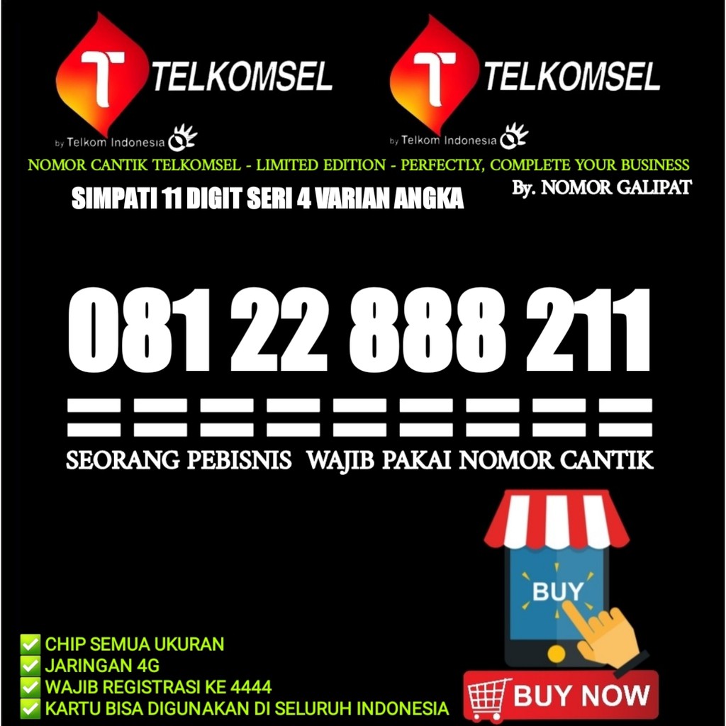 KARTU PERDANA NOMOR CANTIK TELKOMSEL SIMPATI 11 DIGIT 4 VARIAN ANGKA