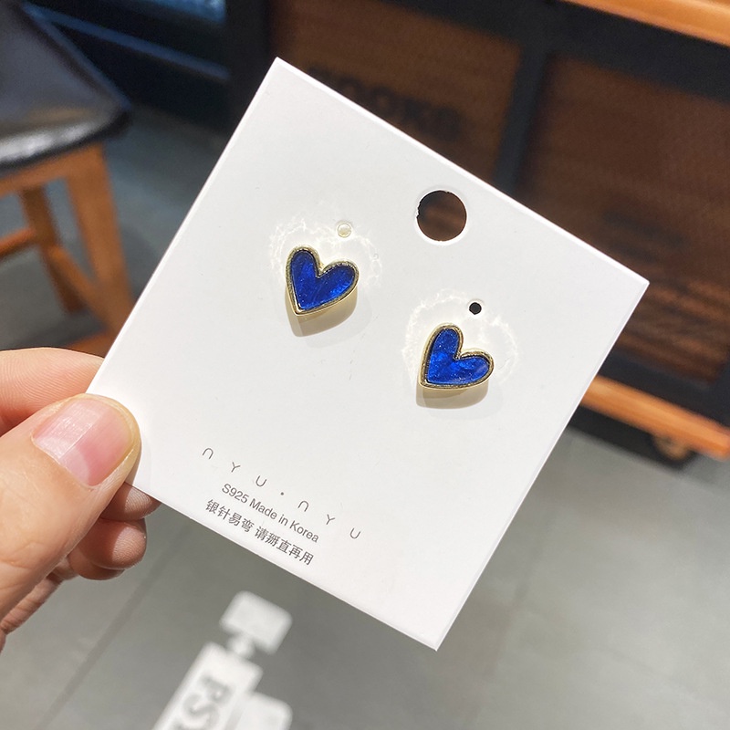 Anting Stud Bentuk Hati Warna Biru Untuk Wanita