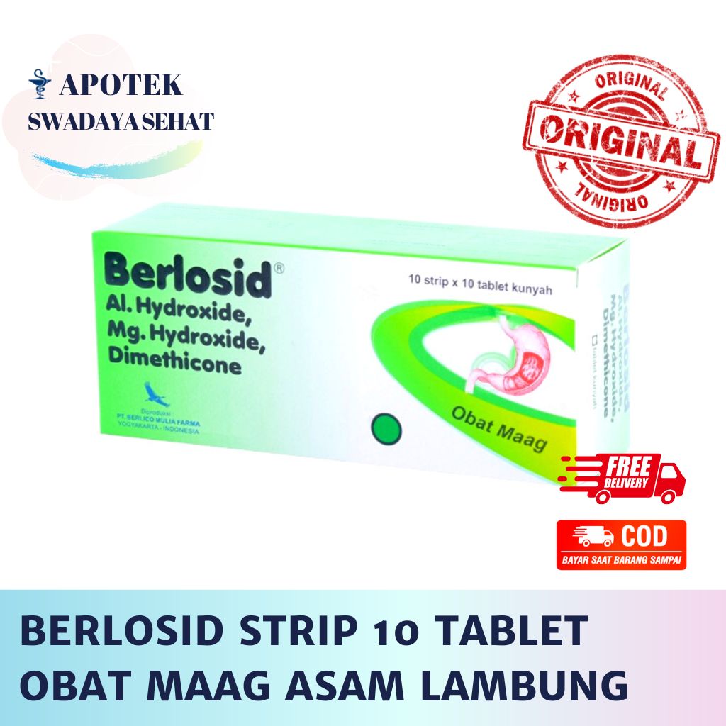 BERLOSID STRIP 10 TABLET KUNYAH - Obat Maag Kembung Asam Lambung Nyeri Perut