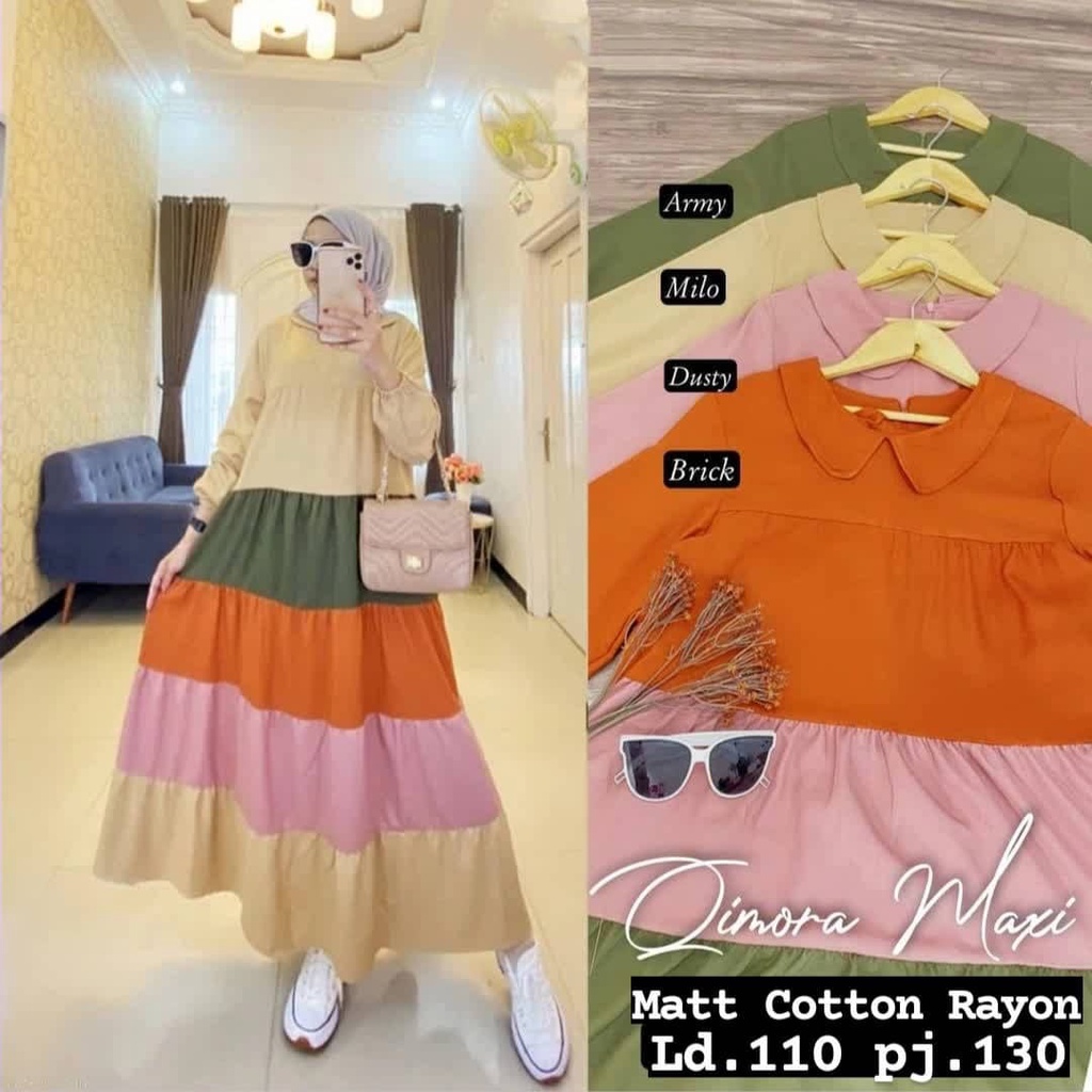 QIMORA MAXI BL KAIN KATUN RAYON KANCING BELAKANG Dapat GAMIS WANITA ( TIDAK TERMASUK HIJAB ) Produk Best Seller High Recommended