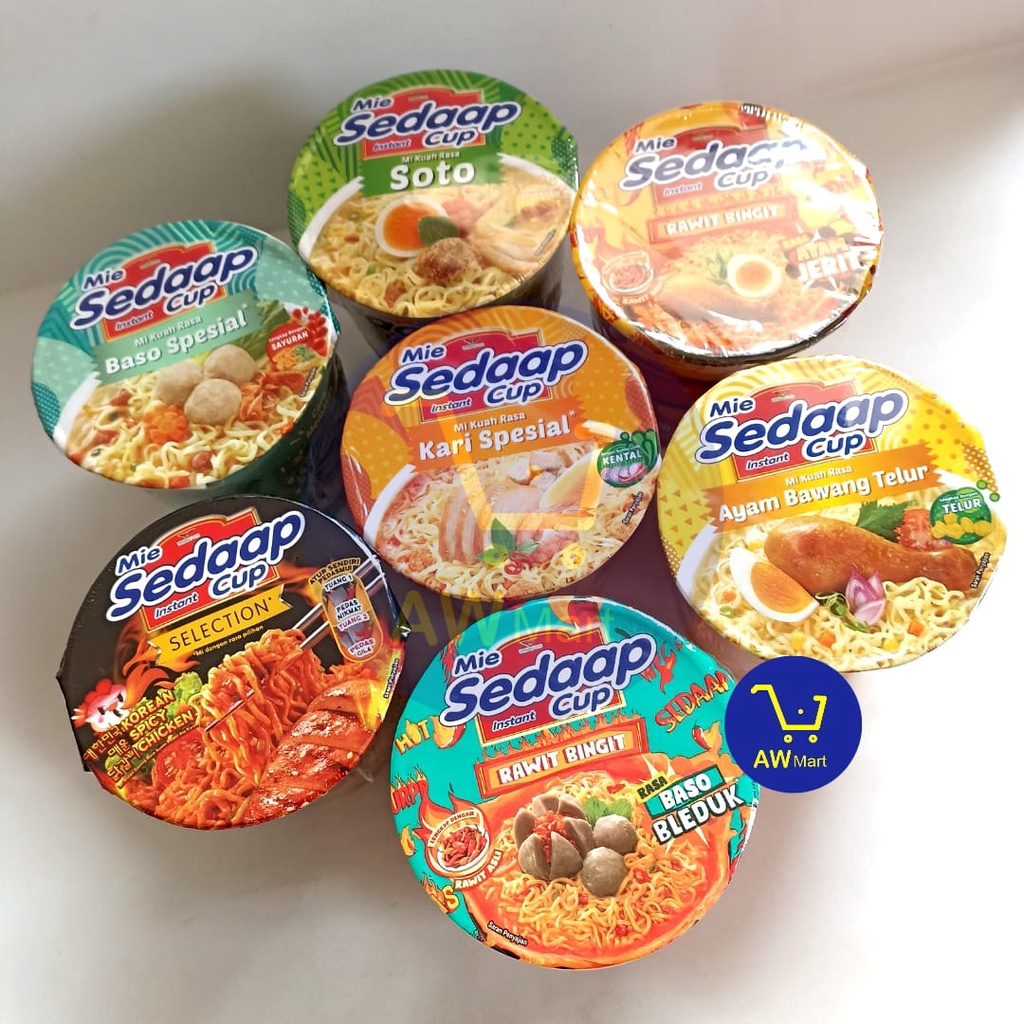 SEDAAP MIE CUP - ALL VARIAN - RAWIT BINGIT AYAM JERIT BAKSO BLEDUK KOREA , DLL