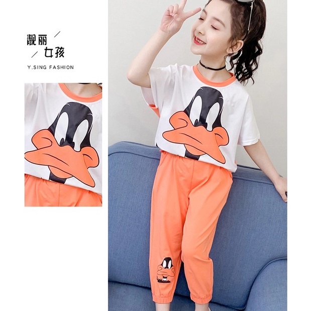 Setelan Anak Perempuan Motif Duck Baju Anak Import Usia 3-10 thn