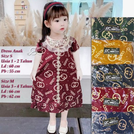 DRESS/DASTER ANAK MOTIF GUCCI USIA 1-6 TAHUN