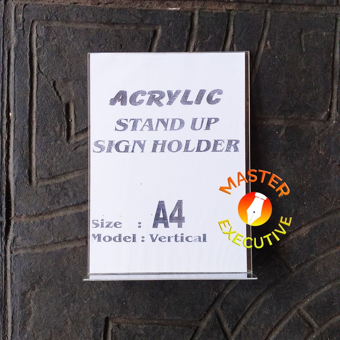 Akrilik A4 Tipe T / Stand Up Vertical Acrylic Sign Holder Untuk Brosur Pengumuman Display Produk