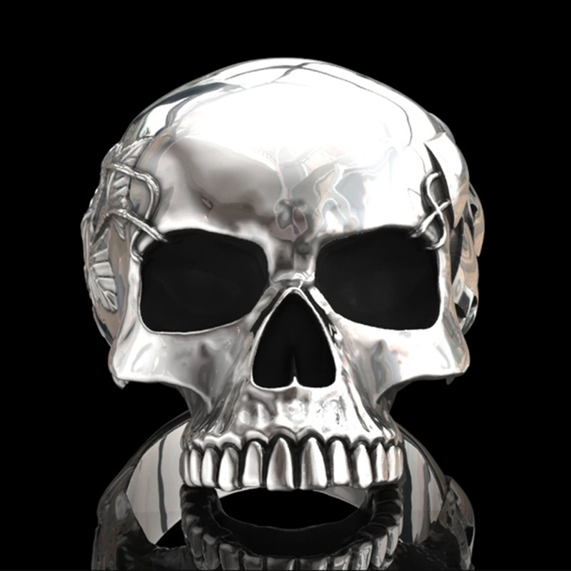 Fashion Gothic Punk Devil Skull Head Ring Men Domineering Vintage Smooth Skeleton Rings For Male Hip Hop Rock Jewelry