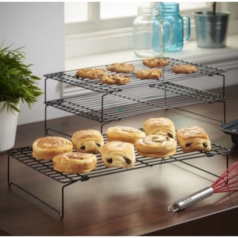 Cooling rack rak pendingin kue pie biskuit 3 tingkat susun 40x25cm