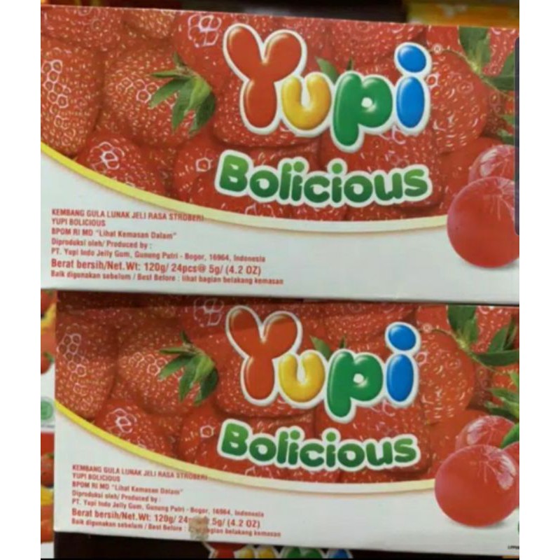 

Yupi Bolicious rasa Strawberry 1 pack isi 24ps x 5gr