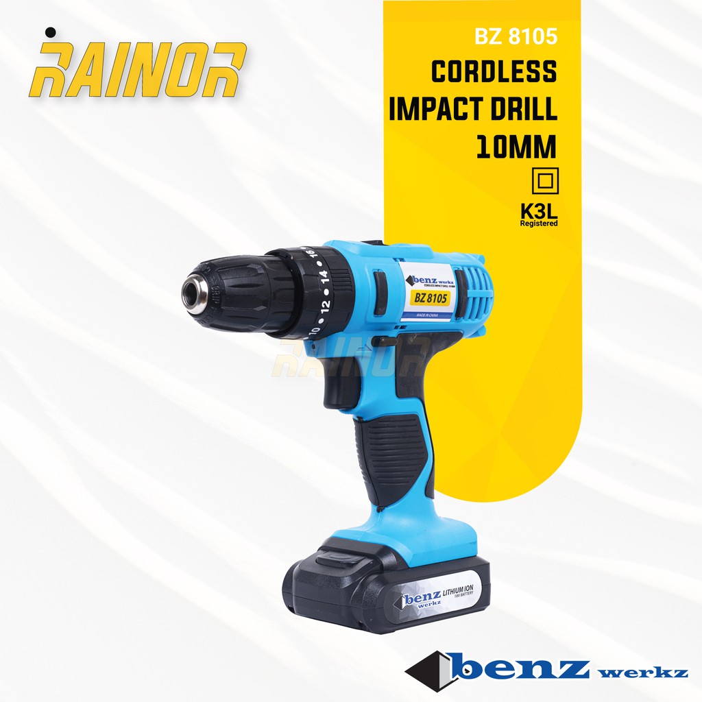 Bor Baterai Cordless lmpact Drill 18V / Bor Tangan baterai Benz