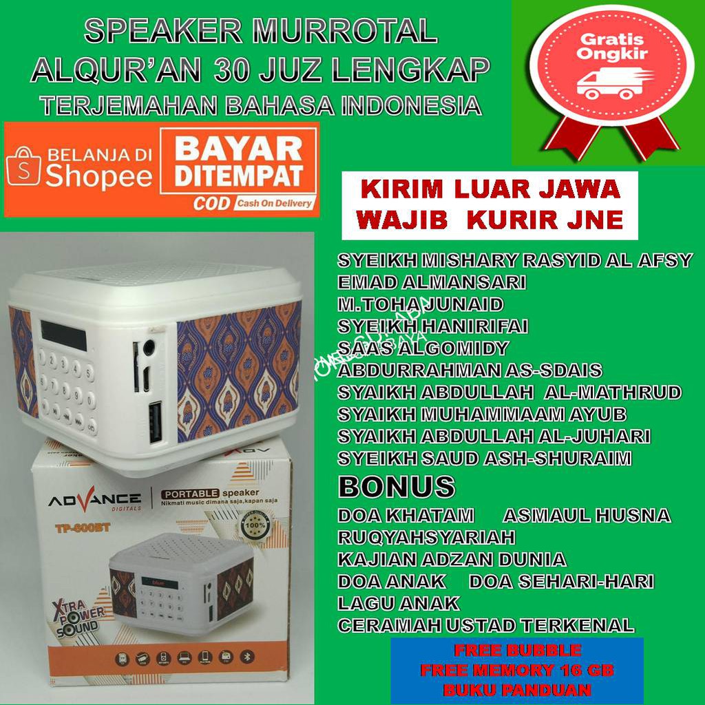 SPEAKER MUROTTAL ALQURAN ADVANCE TP600 30 JUZ GROSIR MURAH