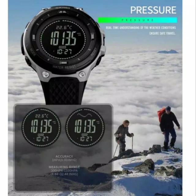 ORIGINAL SKMEI jam tangan digital thermometer compass padometer calorie - 1443 - BLACK