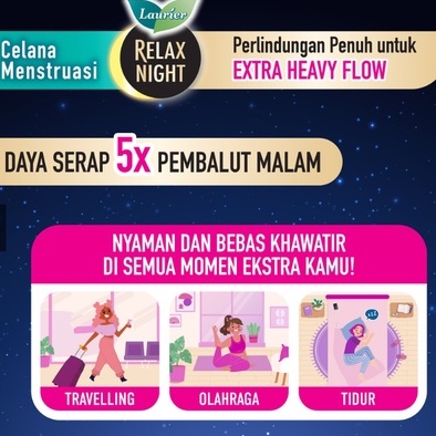 LAURIER RELAX NIGHT CELANA MENSTRUASI M-XL (2 PCS)