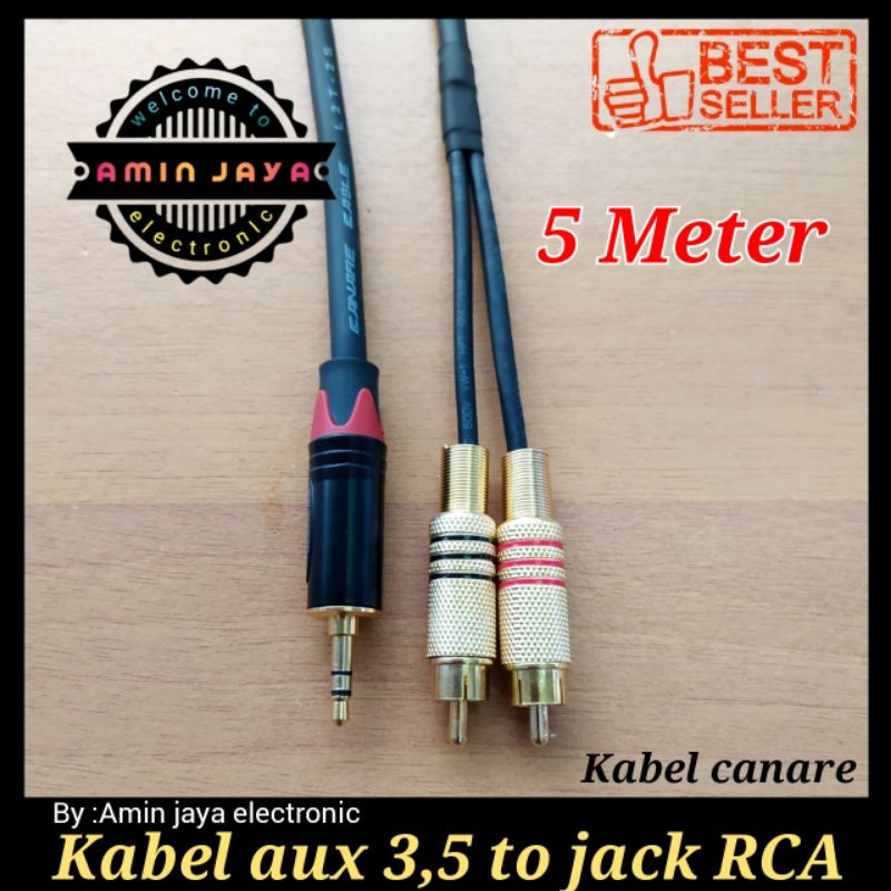 Kabel audio rca 2 ke 1 jack mini stereo 3,5 to rca panjang 5 meter