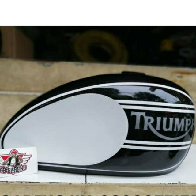 Tangki Motor Custom Triumph hitam putih